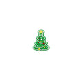 Green Christmas tree silicone focal bead with a yellow star and colorful ornaments on a white background.