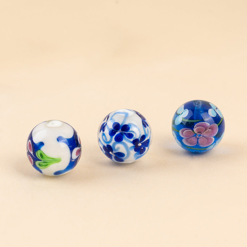 Large Pink Flower Ball Glass Beads