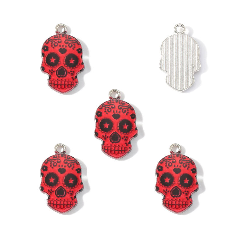 Colorful Enamel Skull Charms – Printed Alloy Skull Pendants for DIY Bracelets, Necklaces, Earrings & Jewelry Making