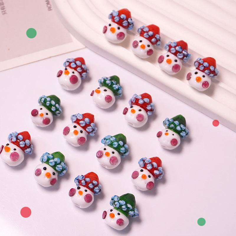 Hand-Painted Christmas Snowman Glass Beads