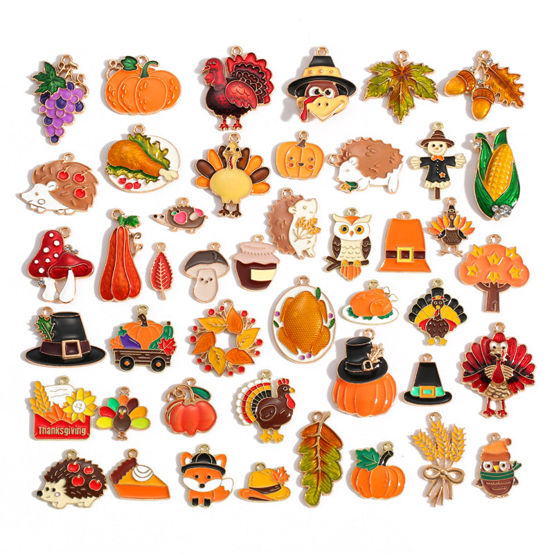 Thanksgiving Turkey Alloy Charms – Colorful Fall Holiday Enamel-Style Pendants for DIY Bracelets, Keychains & Jewelry Making