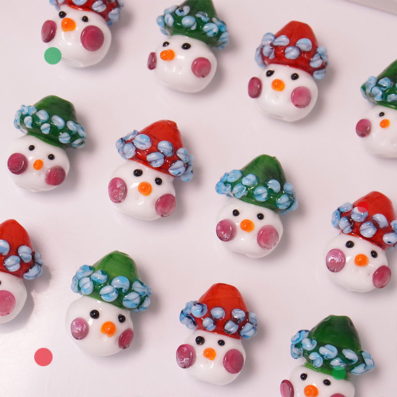 Hand-Painted Christmas Snowman Glass Beads