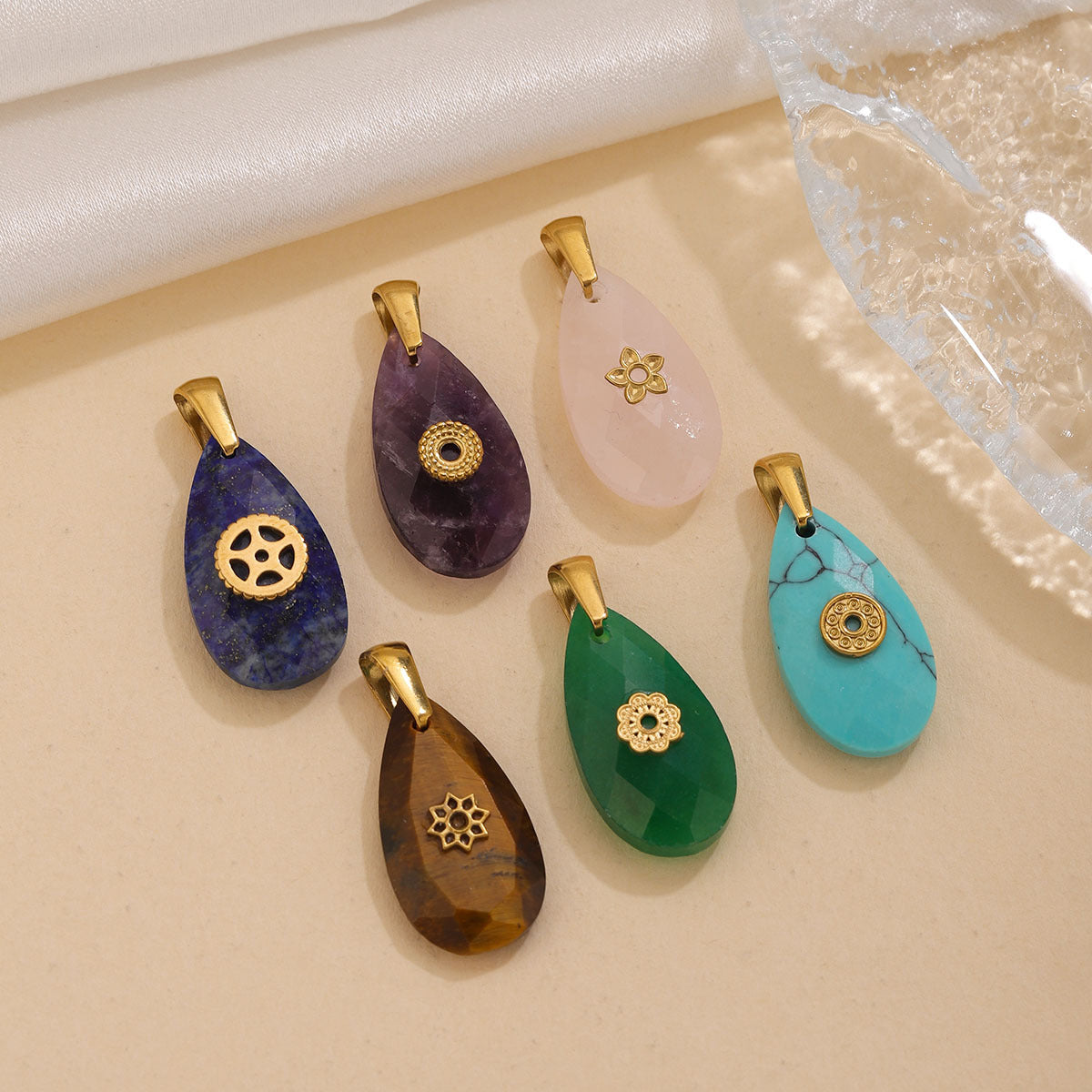 Natural Gemstone Teardrop Charms