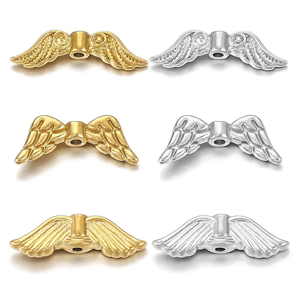 Vintage Gold-Plated Stainless Steel Angel Wing Connector Beads 5pcs