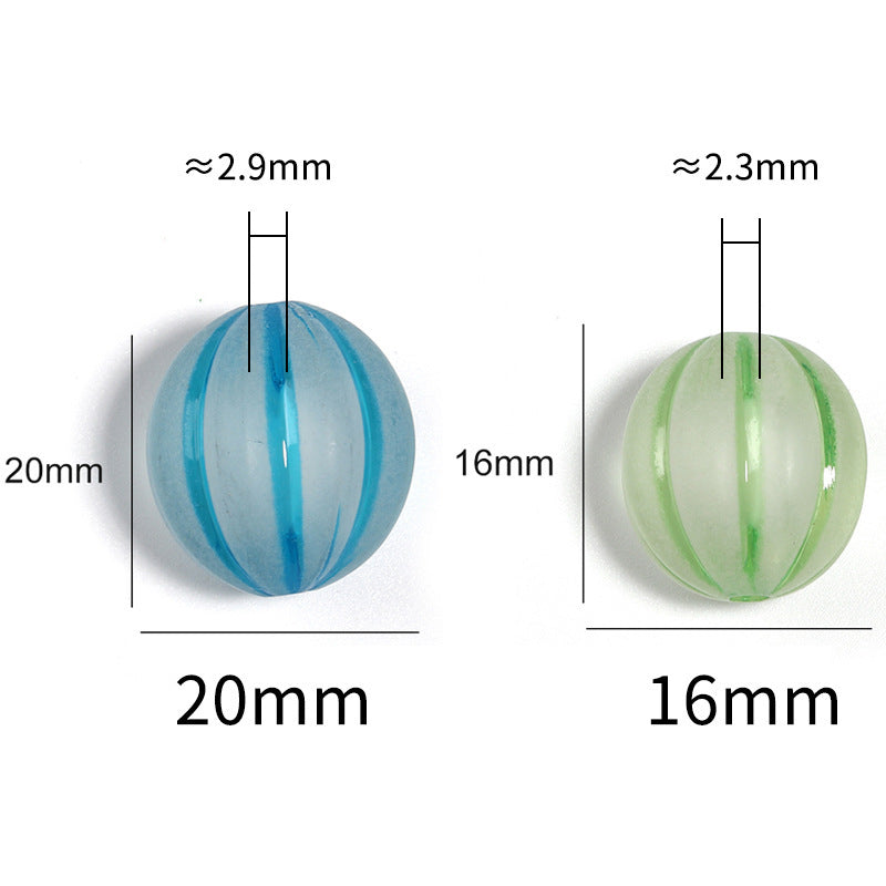 Frosted Watermelon Stripe Round Beads