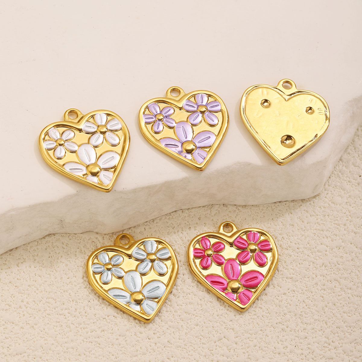 Enamel Heart Flower Charms