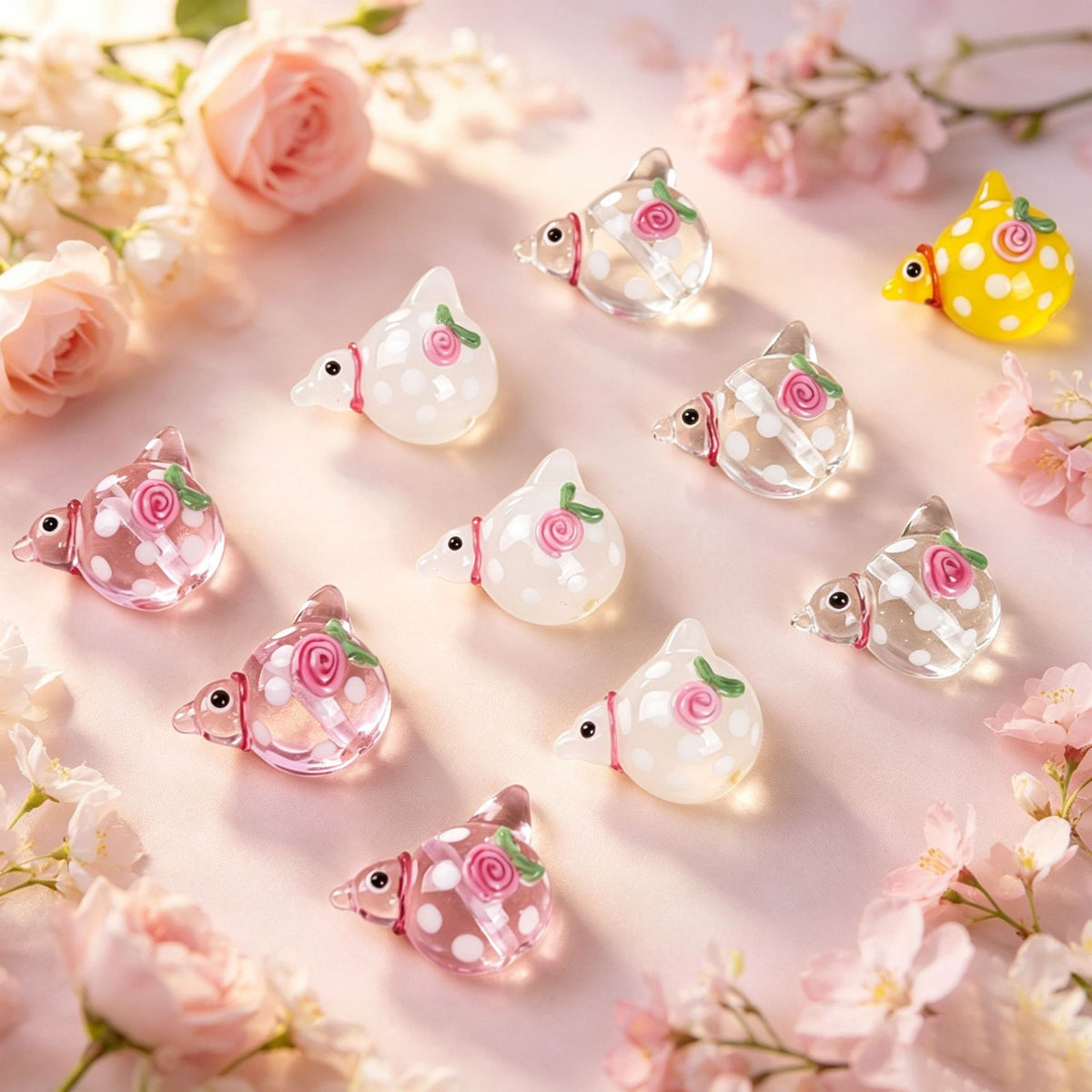 Lampwork Glass Dove Bird Beads – Polka Dot