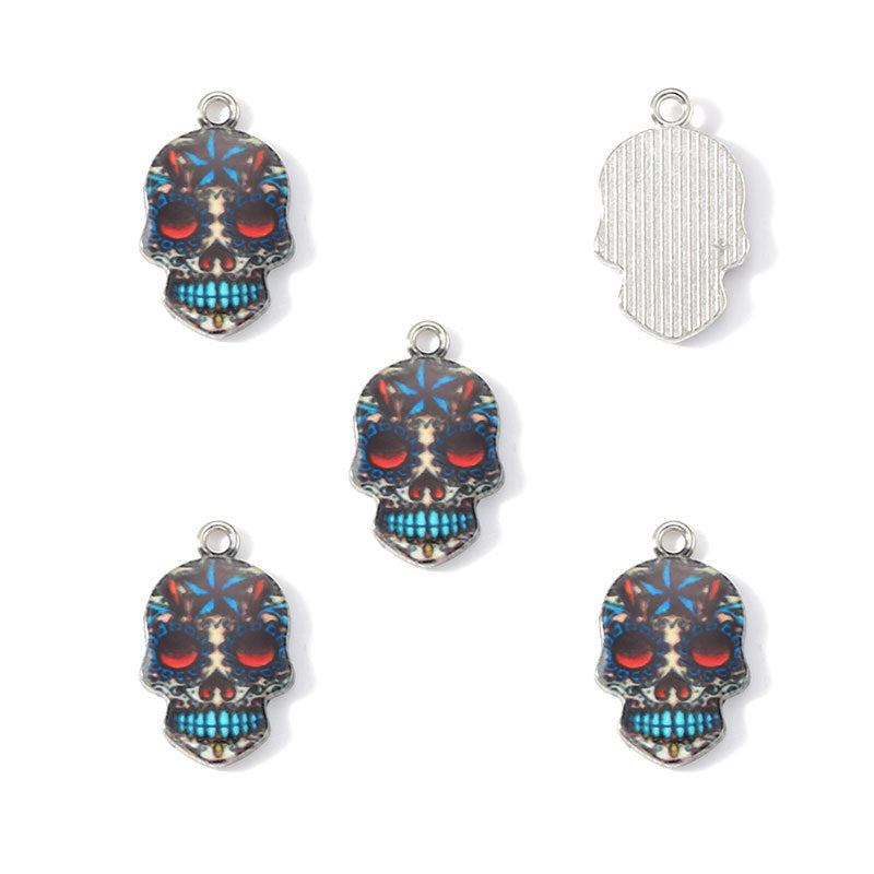 Colorful Enamel Skull Charms – Printed Alloy Skull Pendants for DIY Bracelets, Necklaces, Earrings & Jewelry Making