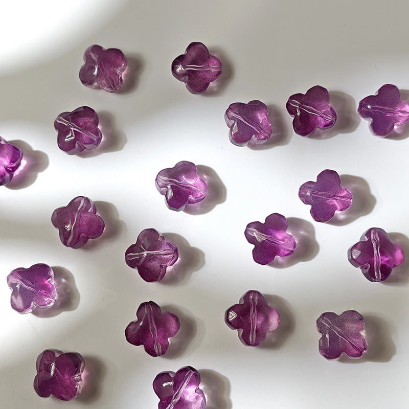 Translucent purple 10x13mm glazed crystal glass four-leaf clover beads