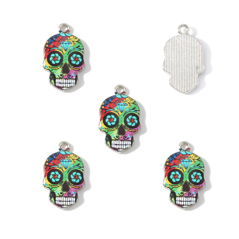 Colorful Enamel Skull Charms – Printed Alloy Skull Pendants for DIY Bracelets, Necklaces, Earrings & Jewelry Making