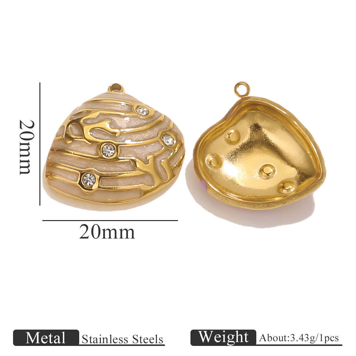 Gold Stainless Steel Shell Pendant Charms