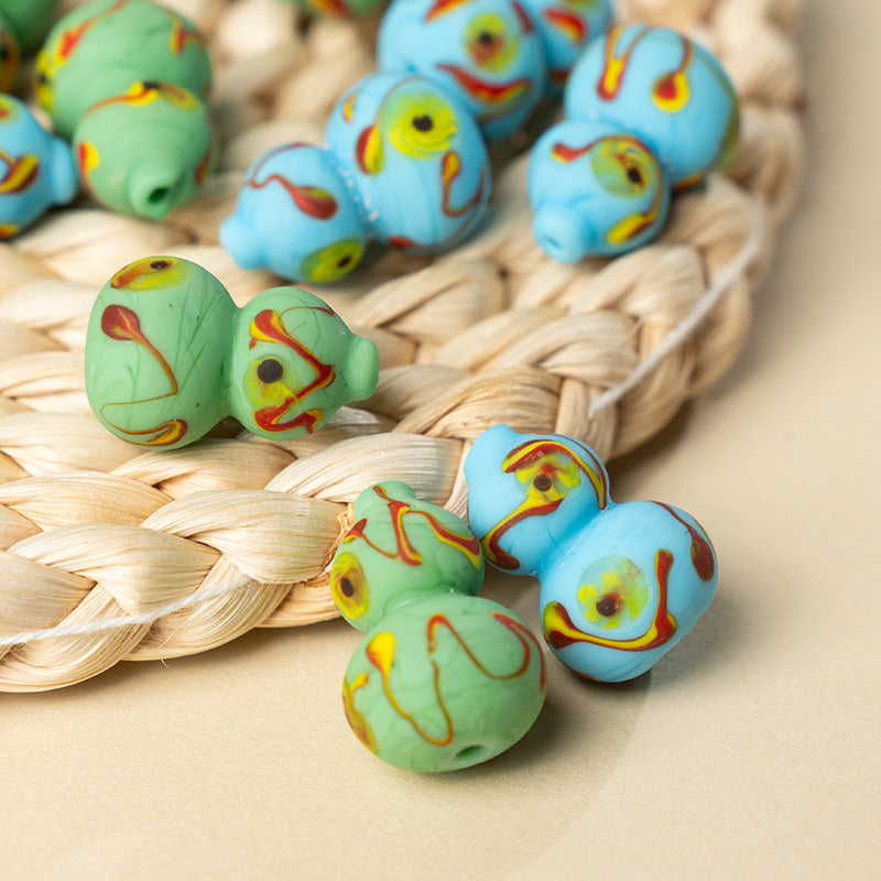 Hand-Painted Phoenix Eye Gourd Glass Beads