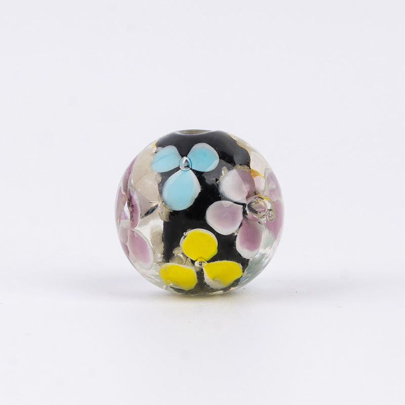 Large Pink Flower Ball Glass Beads