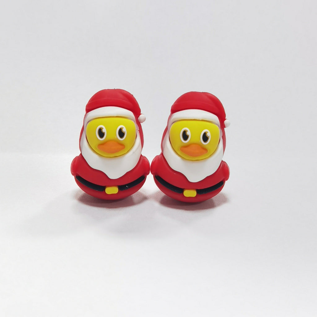 Two Santa Claus duck silicone focal beads with yellow faces, red suits and white beards
