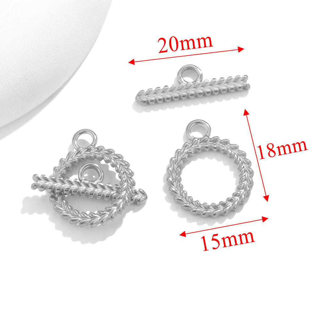 Steel twisted-rope toggle clasps with red dimension arrows showing 20mm, 18mm, and 15mm on white background