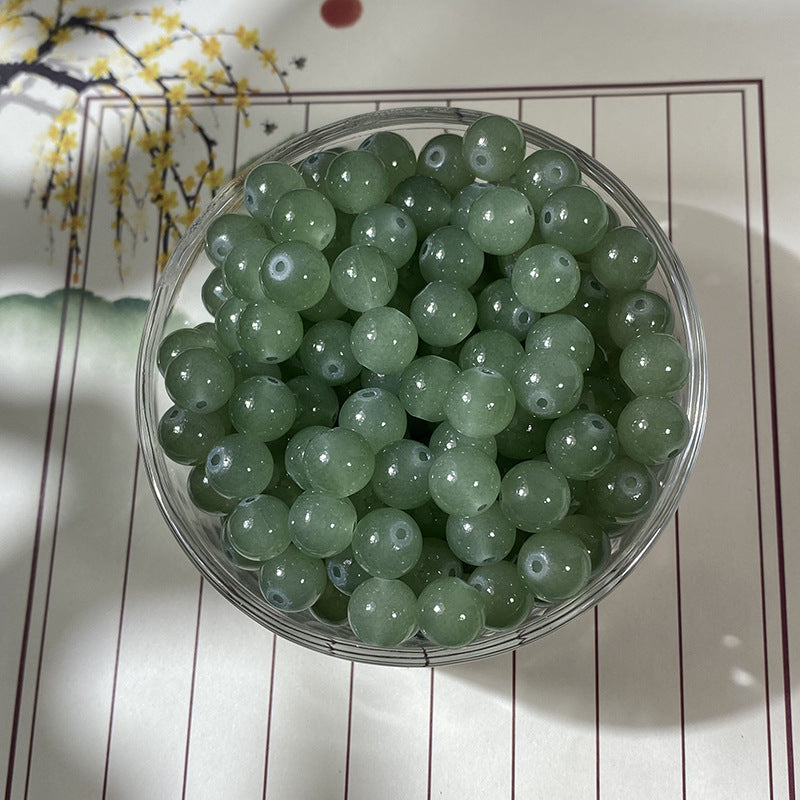 Jade-Style Glass Round Beads