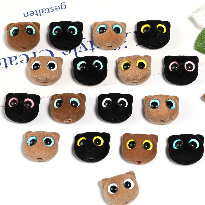 Flocked Big-Eyed Cat Head Beads