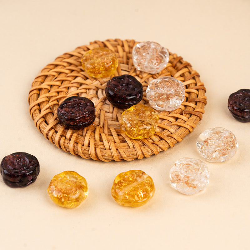 Gold Sand Rose Lampwork Glass Beads