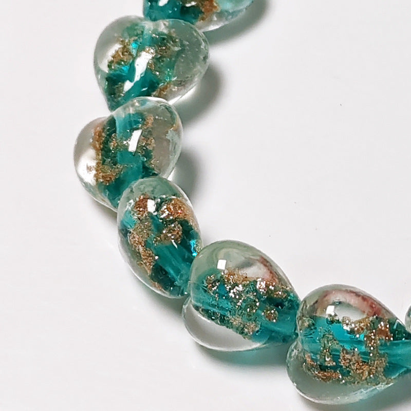 Gold Sand Heart Glazed Beads