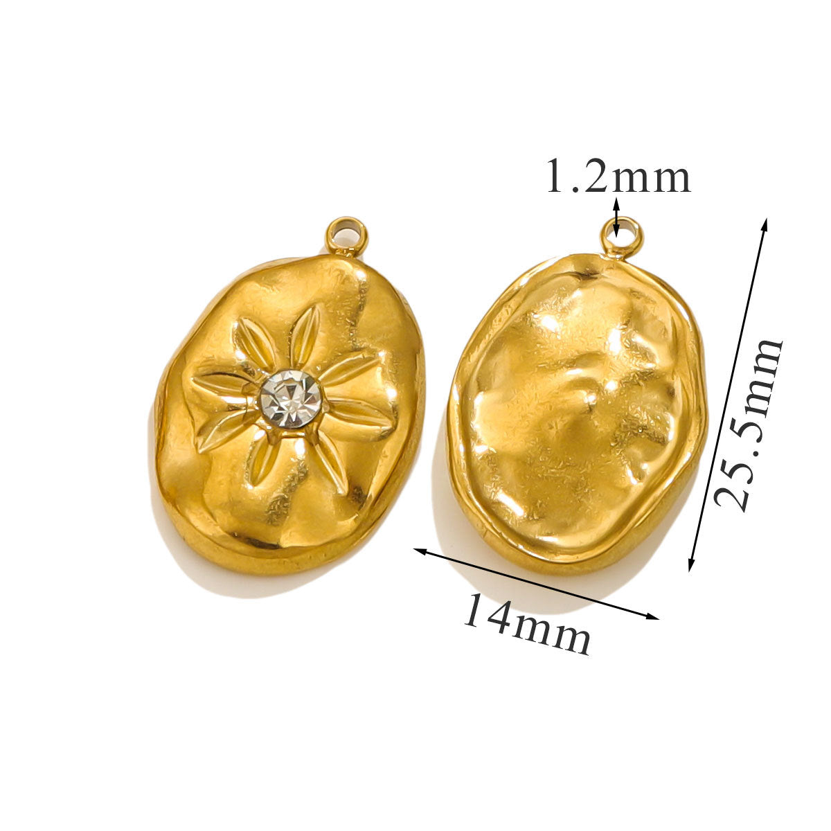 Gold-Plated Stainless Steel Crystal Sun, Star and Moon Pendant Charms 3pcs