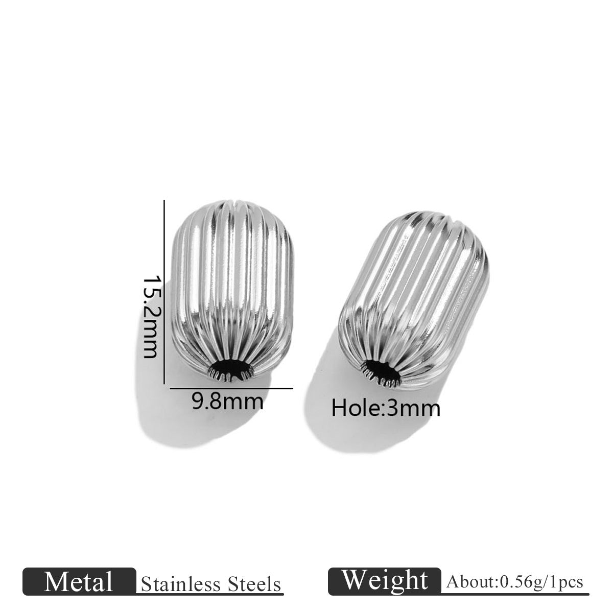 18K Gold-Plated Stainless Steel Ribbed Teardrop Spacer Beads 10pcs
