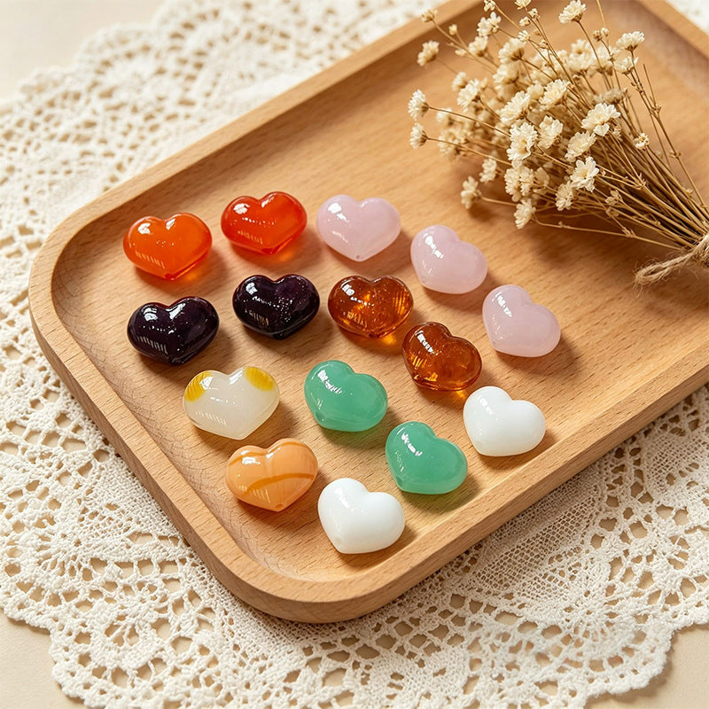 Cute Peach Heart Lampwork Glass Beads
