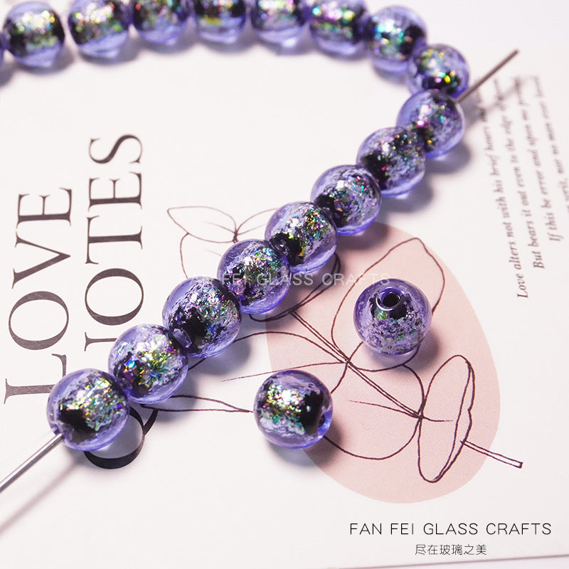 Colorful Powder-Glazed Glass Round Beads