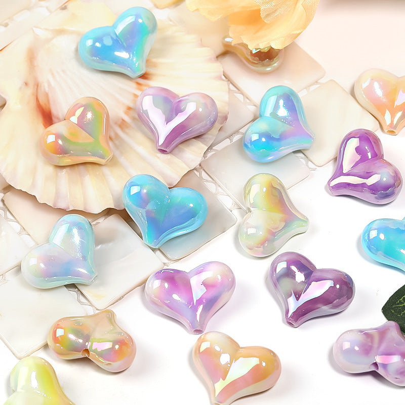 Gradient Cream Heart Beads – Pastel Ombre Heart-Shaped Straight-Hole Beads for DIY Phone Charms, Keychains, Bracelets & Jewelry Making