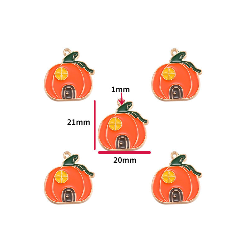 Five orange pumpkin enamel charms with hanging loops, 21x20mm, size shown