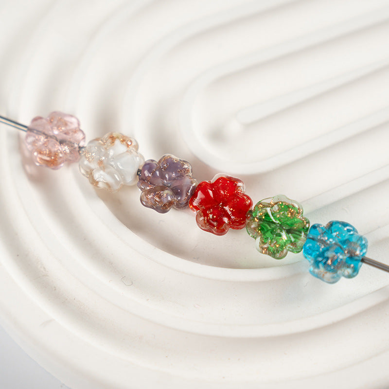 Gold Sand Four-Leaf Clover Glazed Beads