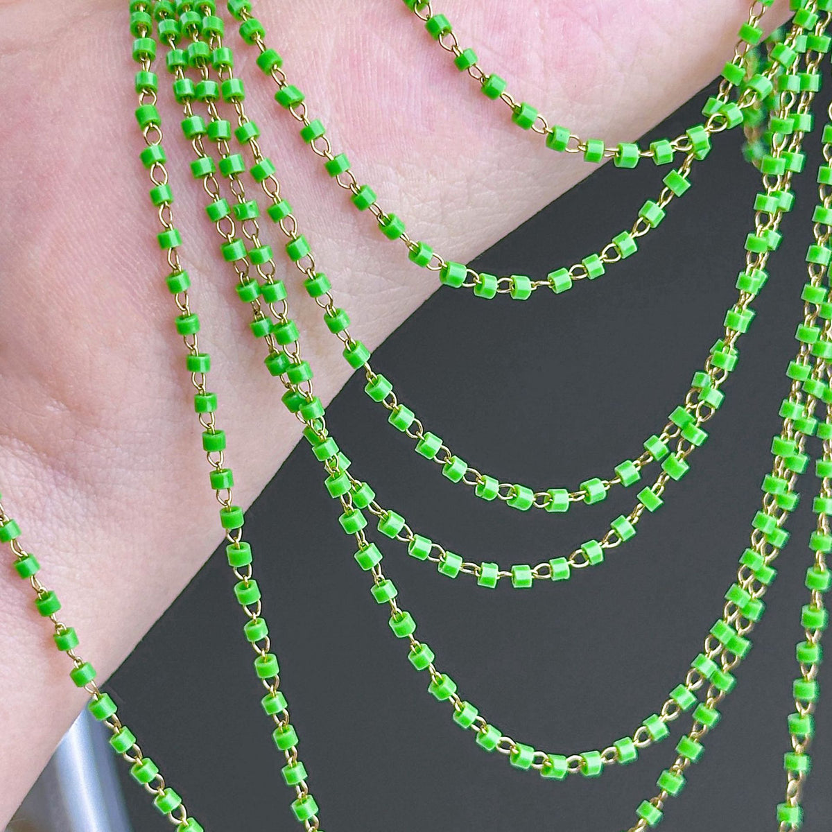 Mini Green Rice Bead Fringe Stainless Steel Chain – 18 Meters
