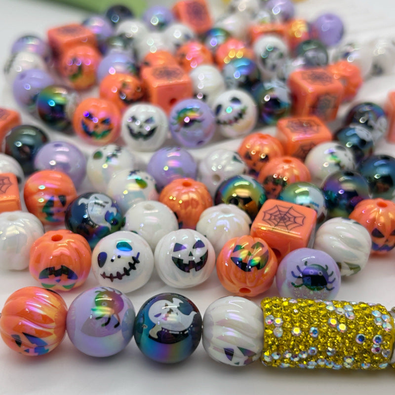 Halloween Ghost and Pumpkin UV-Plated Round Beads