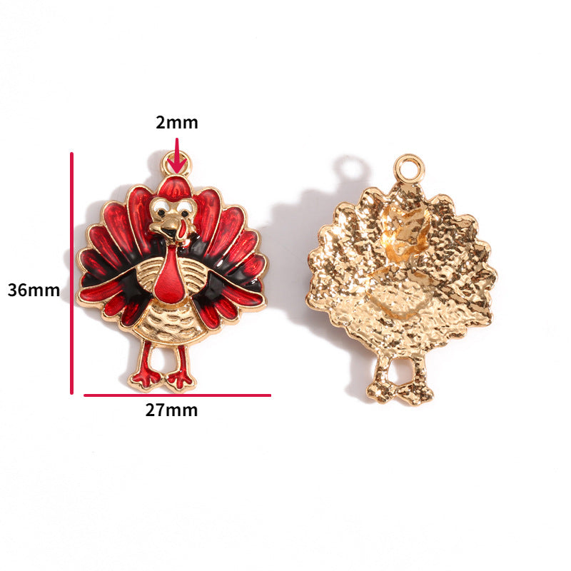 Thanksgiving Turkey Alloy Charms – Colorful Fall Holiday Enamel-Style Pendants for DIY Bracelets, Keychains & Jewelry Making