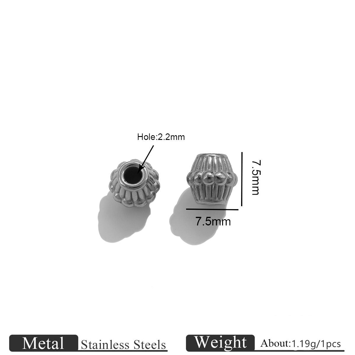 Ribbed Stainless Steel Spinning-Top Spacer Beads