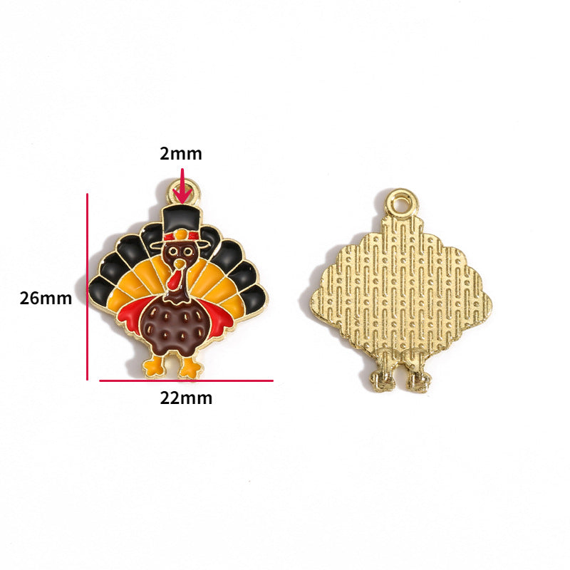 Thanksgiving Turkey Alloy Charms – Colorful Fall Holiday Enamel-Style Pendants for DIY Bracelets, Keychains & Jewelry Making