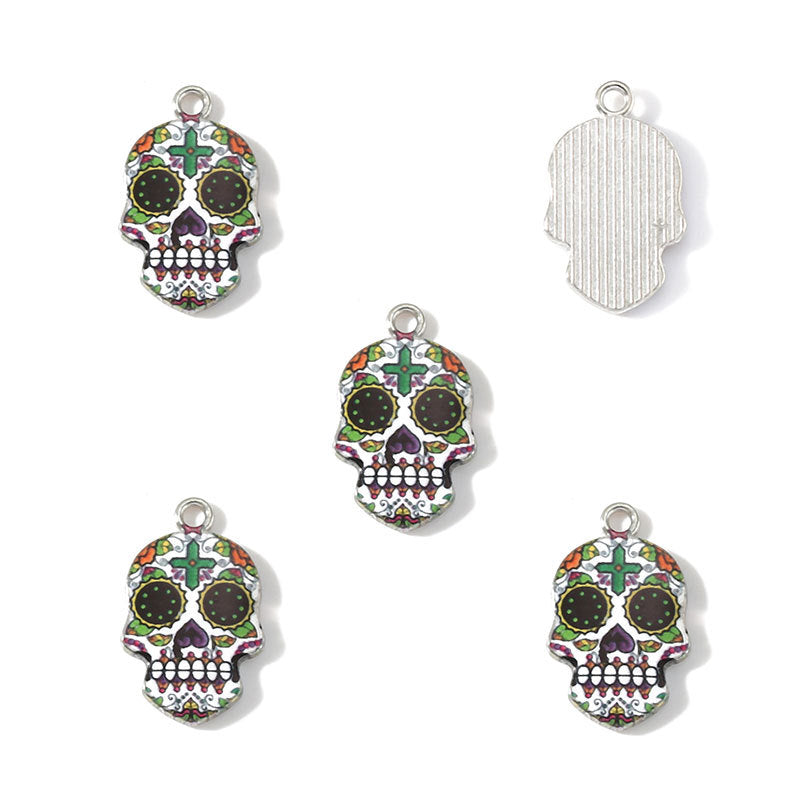 Colorful Enamel Skull Charms – Printed Alloy Skull Pendants for DIY Bracelets, Necklaces, Earrings & Jewelry Making