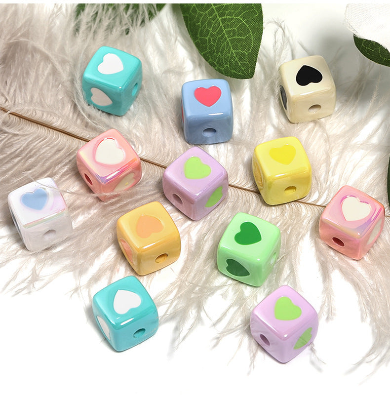 12mm Macaron Color Square Heart Beads – Pastel Love Beads for DIY Phone Charms, Keychains, Bracelets & Jewelry Making