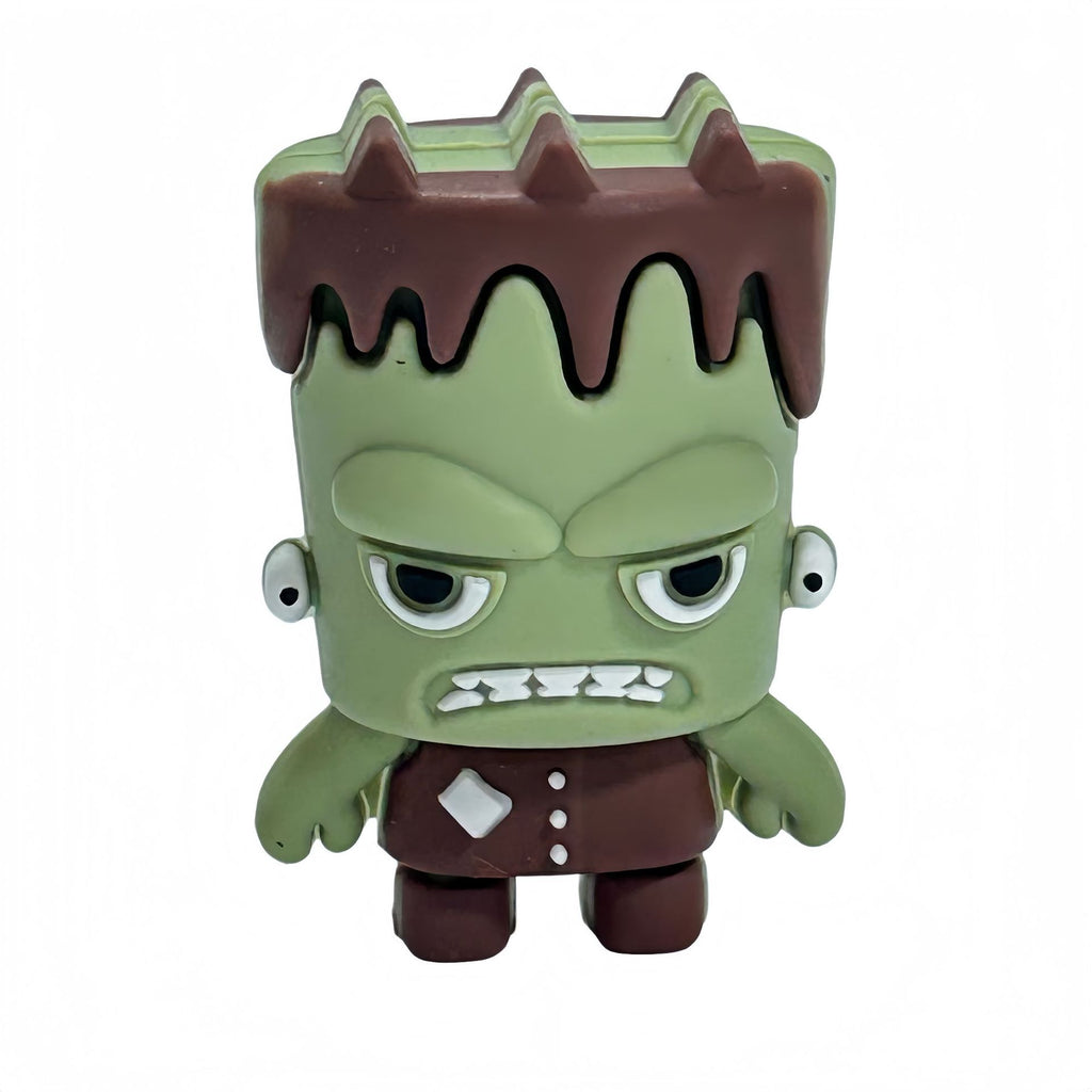 Cartoon Frankenstein monster silicone focal bead with green face and brown hair