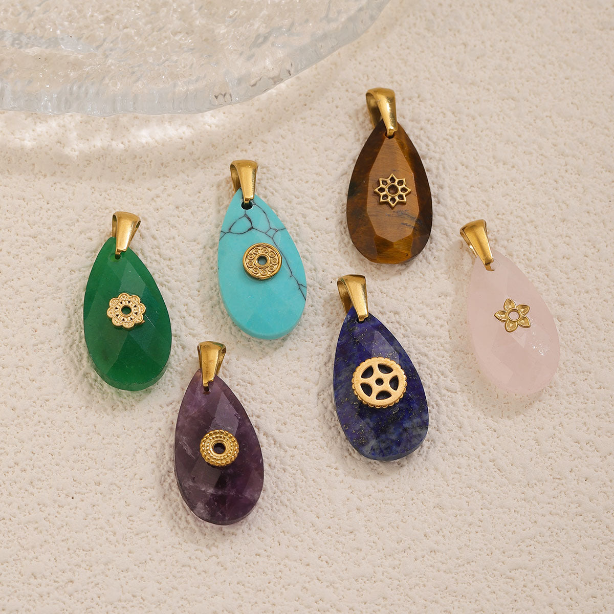 Natural Gemstone Teardrop Charms