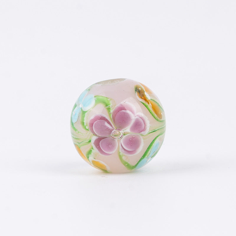 Large Pink Flower Ball Glass Beads