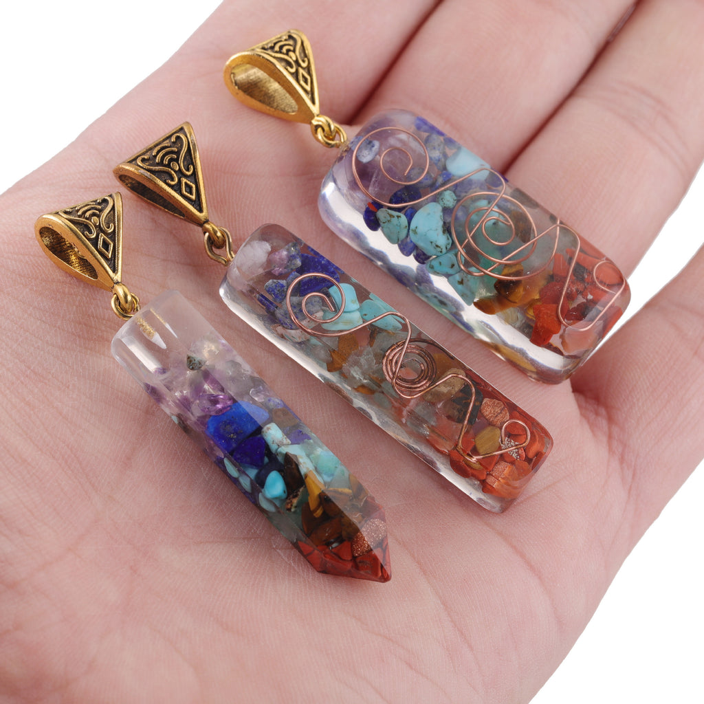 Colorful Natural Stone Chip Resin Pendant Charms