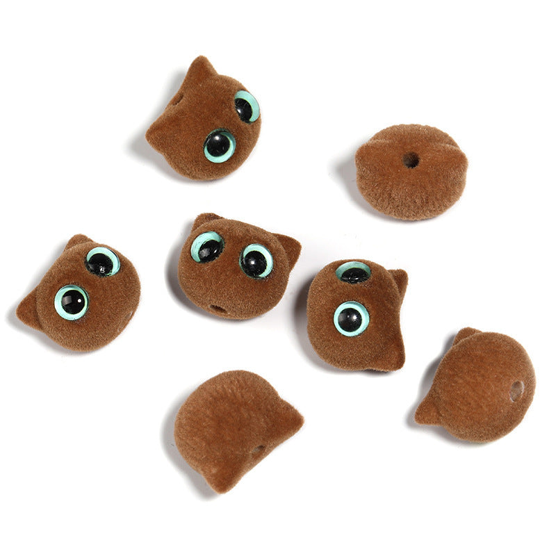 Flocked Big-Eyed Cat Head Beads