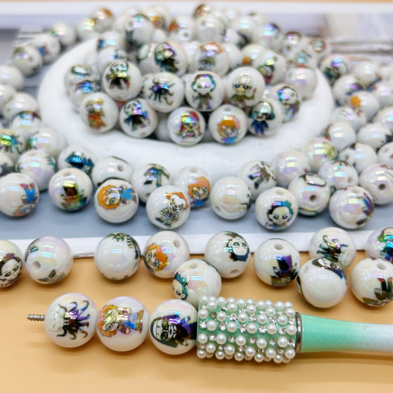 Printed Halloween Acrylic Round Beads