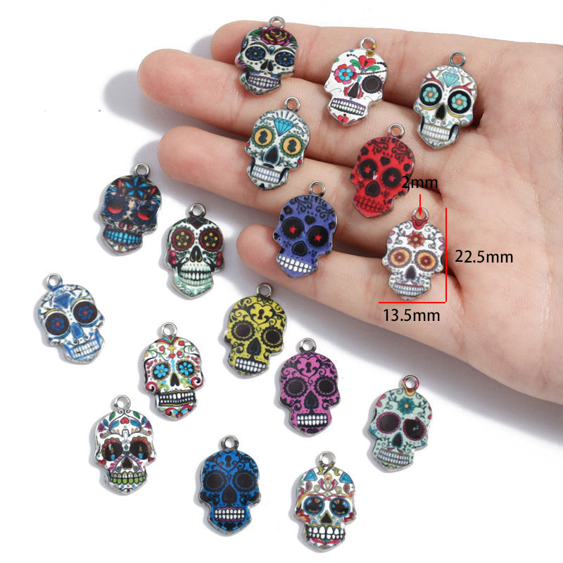 Colorful Enamel Skull Charms – Printed Alloy Skull Pendants for DIY Bracelets, Necklaces, Earrings & Jewelry Making