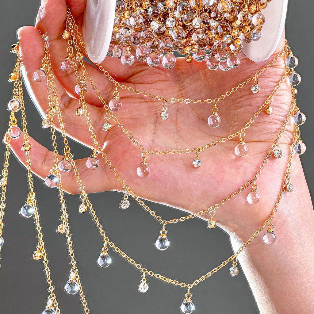 White Glass Beaded Fringe Decorative Chain – 10 Meters