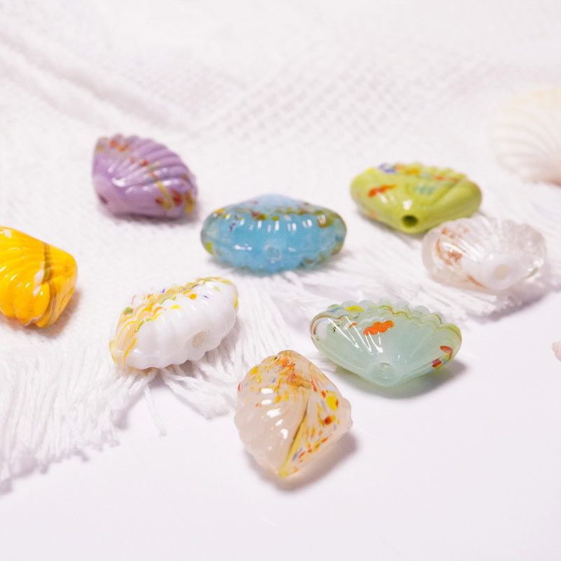 Gold Sand Scallop Shell Glazed Beads