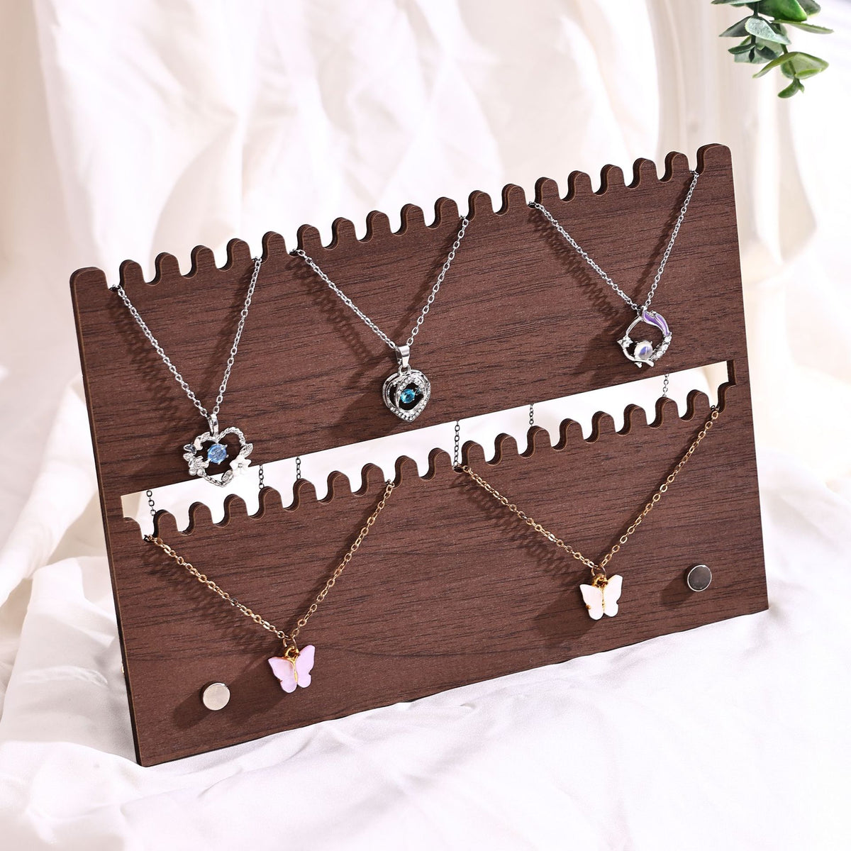 Vintage Walnut-Color Jewelry Display Stand – Wooden-Style Earring, Necklace, Pendant & Bracelet Organizer for Craft Fairs & Boutique Displays
