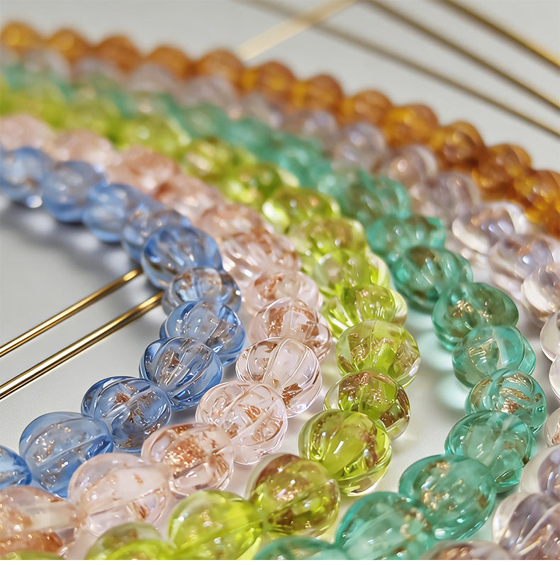 Translucent lantern glass bead strands in rainbow colors