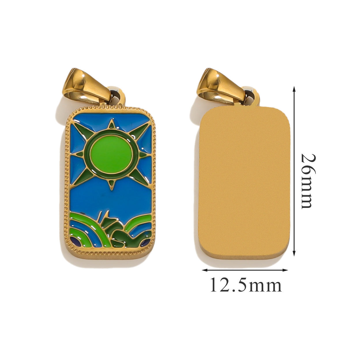 Stainless Steel Enamel Tarot Card Pendant Charms 5pcs