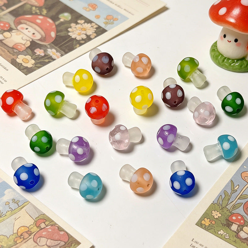 Colorful Frosted Mushroom Glazed Beads